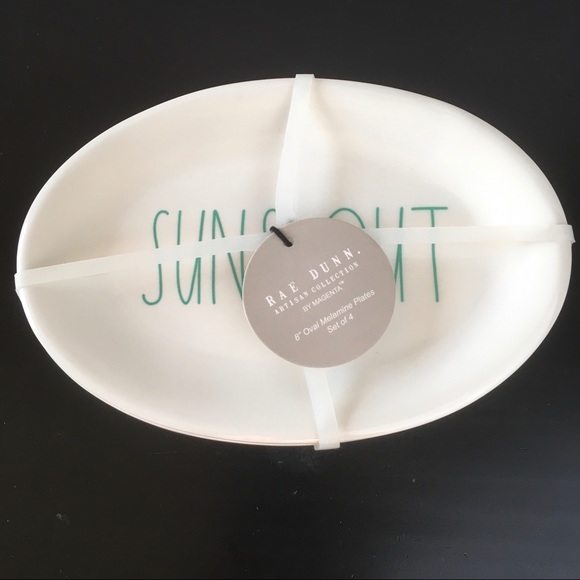 RAE DUNN "Suns Out" Melamine Oval Snack Plates, Set of 4, NWT